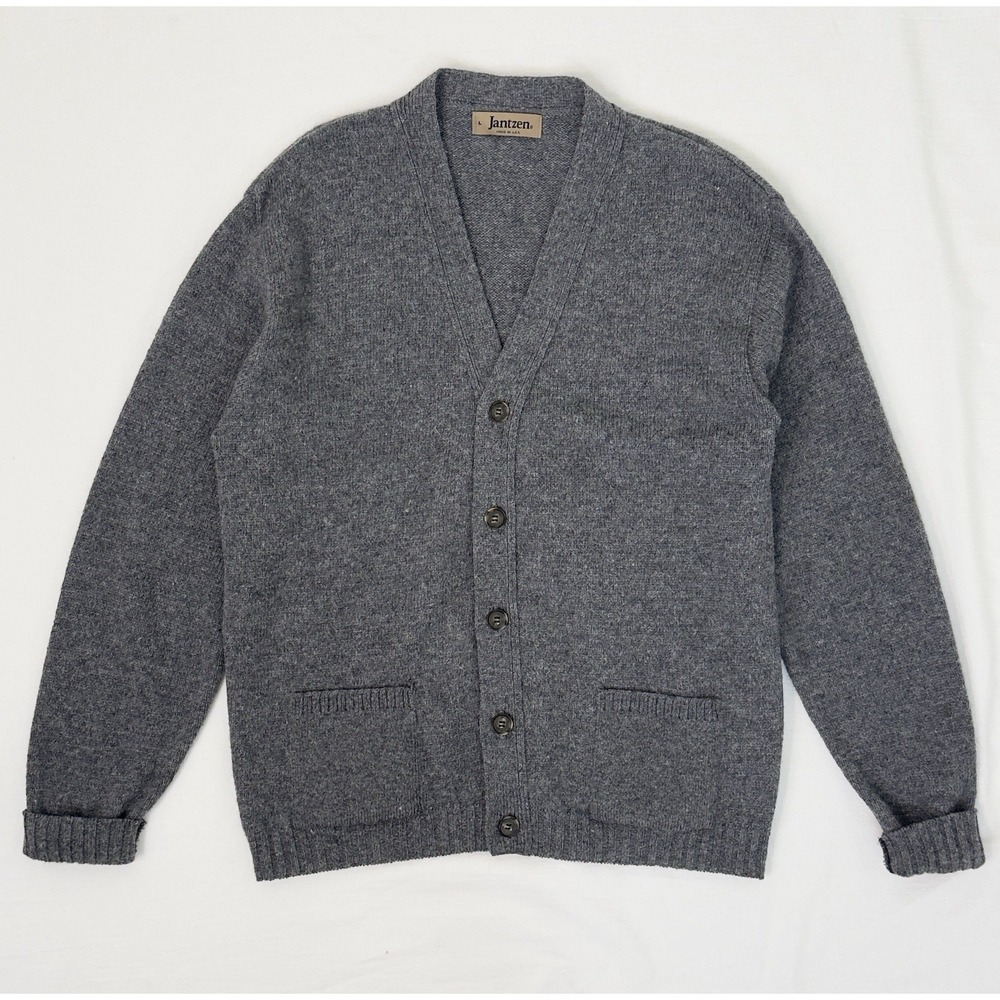 Vintage Jantzen Sweater Grey Wool Button Down Cardigan Kurt Cobain 60s Men's L